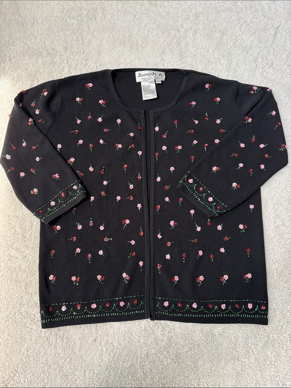 Joseph Black Cardigan with Pink and Red Floral Embroidery